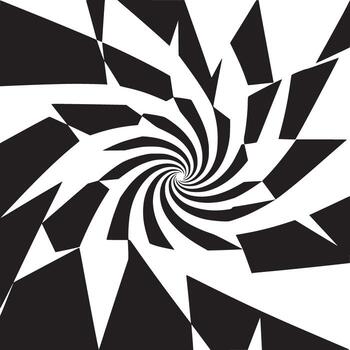 Abstract spiral vortex with black and white geometric shapes creating an optical illusion effect vector