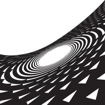 Abstract black and white optical illusion with geometric shapes creating a tunnel effect design vector