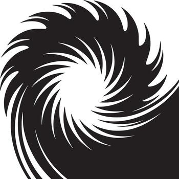 Abstract black and white vortex design with swirling curved shapes in a circular pattern effect vector