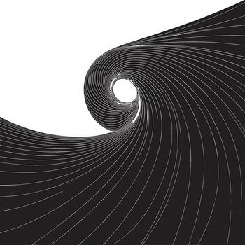 A black and white abstract vortex design with converging lines forming a swirling funnel shape vector