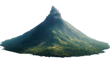 majestuoso tropical montaña en un transparente configuración, un verde pico imponente hacia el cielo, creando un png