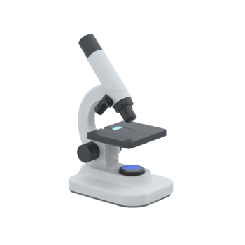 Stylized white microscope rendering isolated, emphasizing science and research capabilities, png