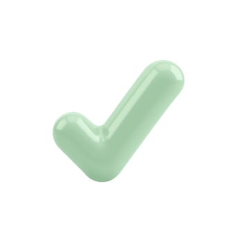 Mint colored checkmark with glossy finish hovering against clear and detailed rendering png