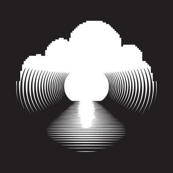 Abstract black and white image with cloud shape and radiating lines creating a tunnel effect vector