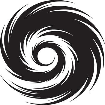 A black and white graphic swirl design with curved lines creating a circular vortex illustration vector