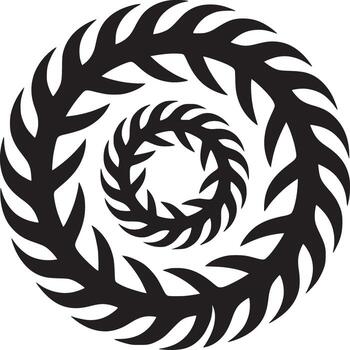 Circular design featuring spiraling patterns of stylized leaves in a concentric arrangement art vector