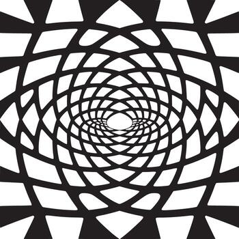 A black and white abstract pattern featuring a tunnel like structure with geometric shapes and a center hole vector