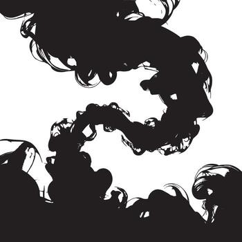 Abstract black smoke swirling against a white background creating a dynamic and fluid composition vector