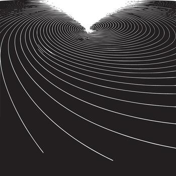 A black and white optical illusion with concentric circles converging towards a central vanishing point vector