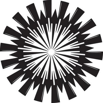 A black and white abstract design featuring radiating shapes from a central point on white background vector