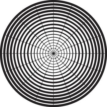 A black and white target with concentric circles and radial lines creating a visual pattern effect vector