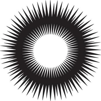 A black and white abstract image of a circular shape with sharp spikes radiating outward from the center vector
