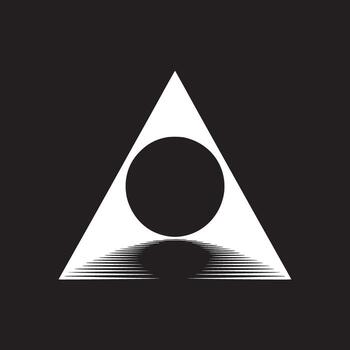 A graphic design featuring a white triangle with a black circle and horizontal lines on a black background vector