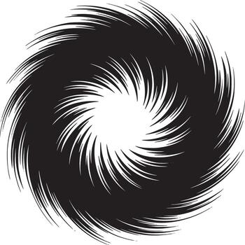 un arremolinándose vórtice de negro líneas radiante desde un central blanco punto en un blanco antecedentes imagen vector