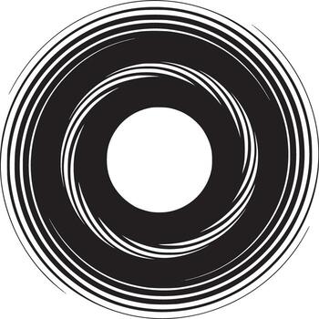 A black and white abstract circular design with a central white circle and swirling lines around it vector