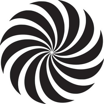 A black and white spiral pattern with curved lines radiating from the center in a circular design vector