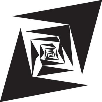 A black and white geometric spiral pattern with triangles creating an optical illusion of depth vector