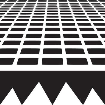 A black and white grid pattern receding into the distance with jagged shapes in the foreground vector