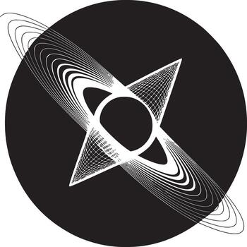 Abstract black circle with white geometric shapes and lines creating a modern design element art vector