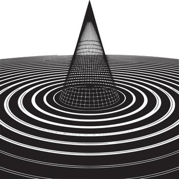 A wireframe cone rising from concentric black and white circles creating a visual optical illusion vector