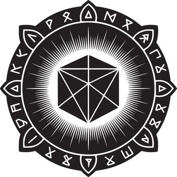 místico runa circulo con geométrico cubo radiante luz, Perfecto para mágico diseño proyectos y oculto temas vector