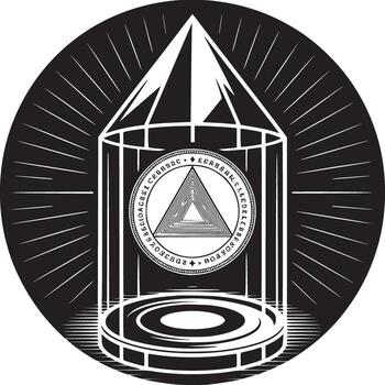 Monochrome illustration of a geometric structure with a triangle inside a circle design element vector