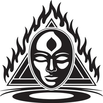 Mystical face with third eye and fire aura creates a captivating spiritual design for branding and symbolism vector