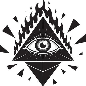 Striking all seeing eye illustration in triangle with flames for occult themes and graphic design projects vector