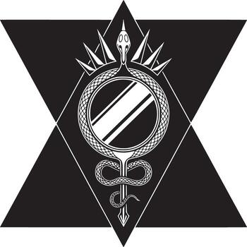 Striking graphic mirror with snake and triangle in black and white for edgy modern designs vector