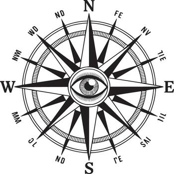 Stylish compass rose with all-seeing eye for branding nautical themes and bold adventurous designs vector