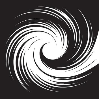 Abstract swirling vortex design with white lines against a black background creating a dynamic movement vector