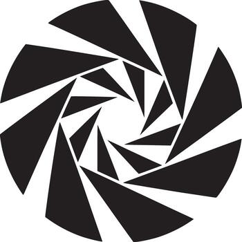 Abstract black and white geometric design with rotating triangular shapes forming a circular pattern vector