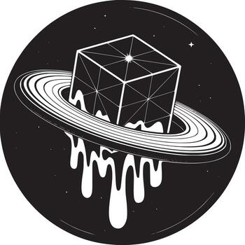 Modern geometric cube floating in space with dripping paint aesthetic for creative projects and design concepts vector