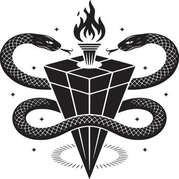 Striking snake emblem with geometric gem and burning torch for edgy modern design projects now vector