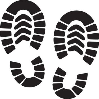 Isolated black shoe print pattern on white background showing a pair of footprints in a flat style vector