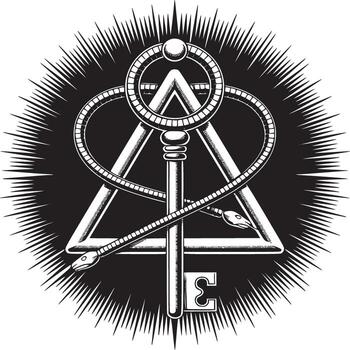 Unlock your potential with this powerful alchemy symbol featuring a key, triangle, and intertwined serpent design vector