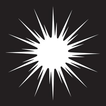 A white starburst shape with sharp points radiating outward on a stark black contrasting background design vector