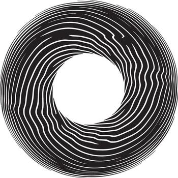 A black and white abstract circular design with curved lines and a central open space on white backdrop vector