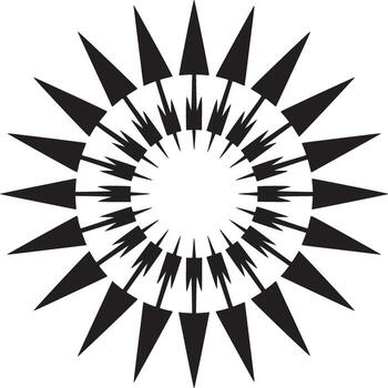 A graphic design featuring a circular pattern with radiating triangles on a white background centered vector