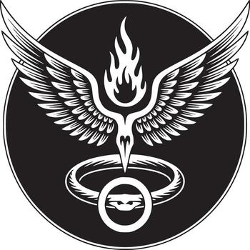 Striking phoenix with flame crest in a bold emblem design for powerful branding and symbolism needs vector