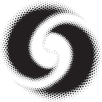 Circular swirl pattern created with black halftone dots on a white background forming a vortex shape vector