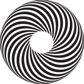 A black and white optical illusion donut shape with a central hole and curved lines pattern design vector