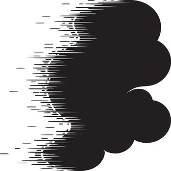 Abstract black and white graphic with motion lines creating a cloud like shape on a white background vector