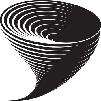 A black and white graphic design of a tornado with horizontal lines on a white background plain design vector