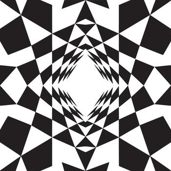 Abstract black and white geometric pattern featuring triangles and diamond shapes in a tunnel effect vector