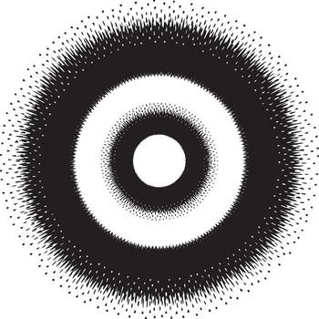Circular graphic design with concentric rings and radiating triangular patterns in black and white vector