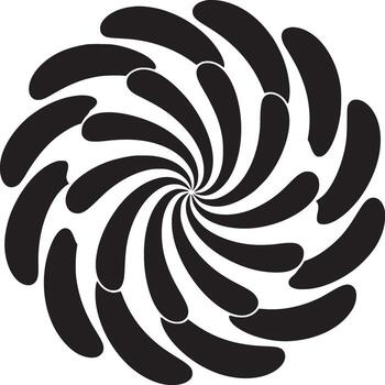 un negro y blanco espiral diseño presentando alargado formas radiante desde un central punto en un circular modelo vector
