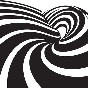 resumen negro y blanco a rayas modelo formando un vórtice espejismo en un blanco antecedentes superficie vector