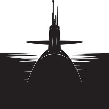 Silhouette of a submarine emerging from the water with a white background in a minimalist style vector