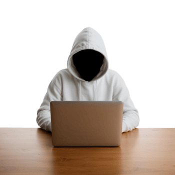 Anonymous figure coding at a laptop with an unrecognizable hidden face against a neutral area png